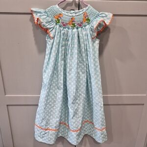 Light Blue Polka Dot Smocked Flutter-Sleeve Kids Dress